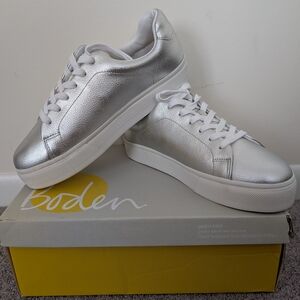 Boden Women's Silver Tumbled Leather Sneakers - 9M/40